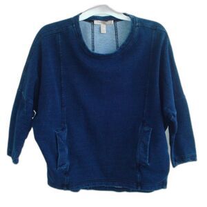 FOREVER 21 Women Sweater Blue Denim 3/4 Sleeve w/ Side Pockets Size S